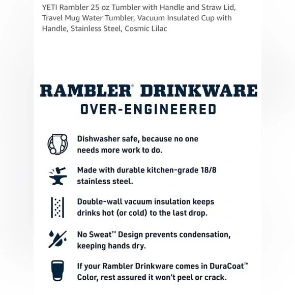 YETI Rambler 25 oz Tumbler with Handle and Straw Lid Cosmic Lilac - Picture 3 of 10